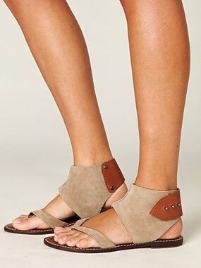 Sam Edelman Size US 6.5 Beige S-Grady Brown Suede Ankle-Wrap Sandals Boho Style